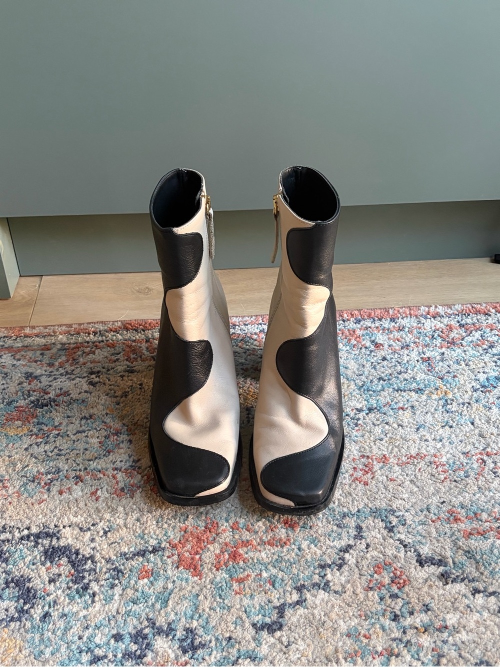 ALOHAS Two-Tone Black and White Curved Blair Ankle Boots - Picture 2 of 5